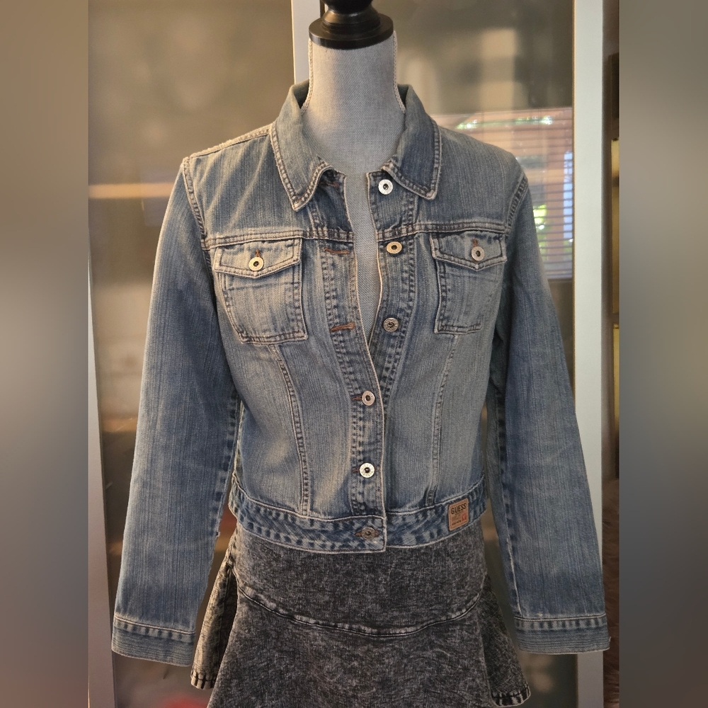 Guess Light Ripped Blue Denim Jacket In Excellent Condition!